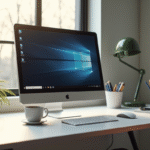 Bureau moderne avec ordinateur et lumière naturelle