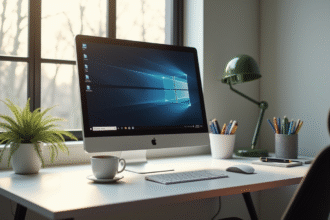 Bureau moderne avec ordinateur et lumière naturelle