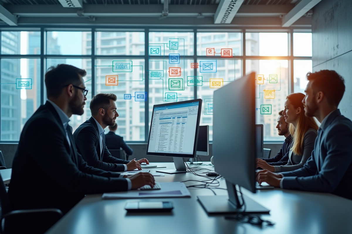 Équipe diversifiée collaborant dans un bureau moderne