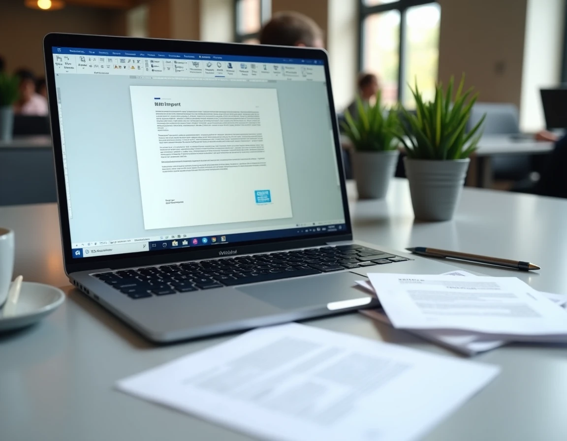 Écran d'ordinateur portable affichant l'interface Word 2026 avec une boîte de dialogue d'importation de PDF
