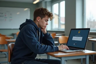 Élève devant un message d'erreur d'authentification sur l'ENT Paris Classe Numérique en classe