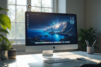 Espace de travail moderne avec grand écran 1080p lumineux