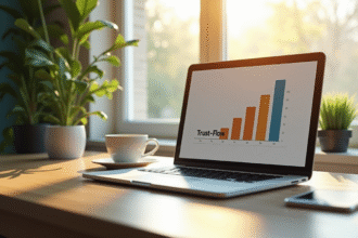 Espace de travail professionnel avec graphique de confiance
