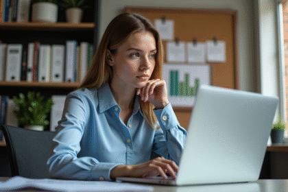 Jeune femme en business attire analysant des graphiques