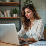 Jeune femme analysant des données SEO dans son bureau