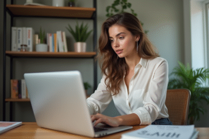Jeune femme analysant des données SEO dans son bureau