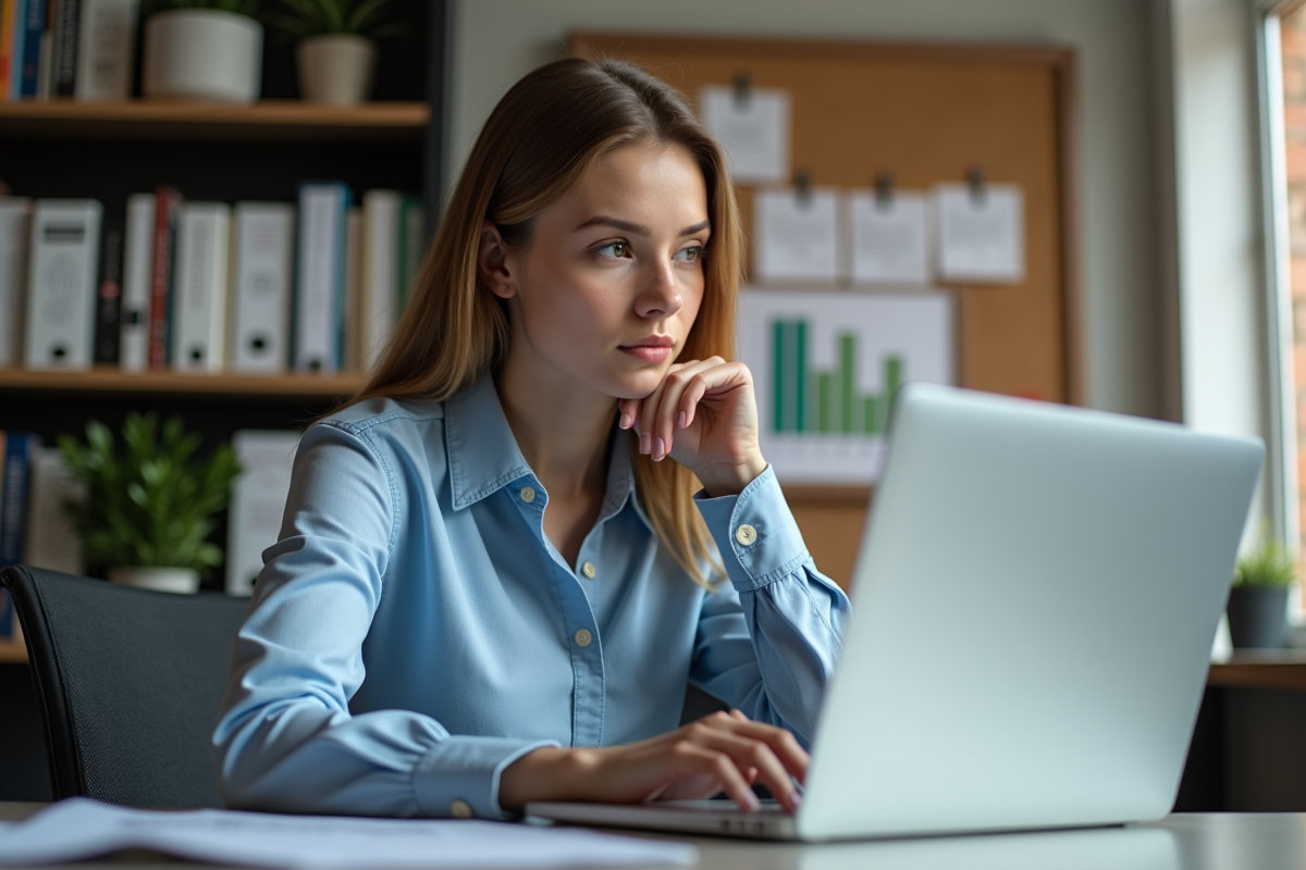 Jeune femme en business attire analysant des graphiques