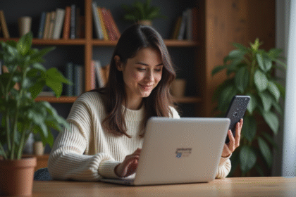 Jeune femme configure la double authentification sur son téléphone