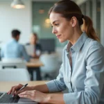 Femme concentrée devant un tableau Excel avec des formules de calcul d'âge incorrectes sur un écran d'ordinateur portable en bureau
