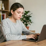 Jeune femme comptant des caractères sur son ordinateur portable pour respecter les limites des réseaux sociaux