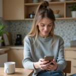Femme en intérieur désactivant son WiFi à la maison