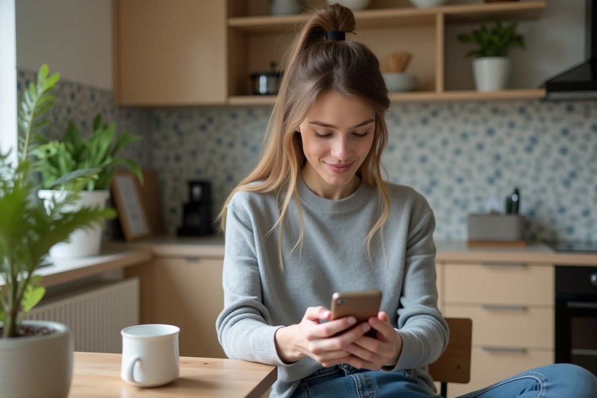 Femme en intérieur désactivant son WiFi à la maison