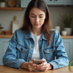 Jeune femme désactivant ses données mobiles sur son smartphone