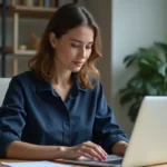 Femme organisée travaillant sur son ordinateur à domicile