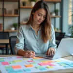 Femme organisée travaillant sur une mind map SEO