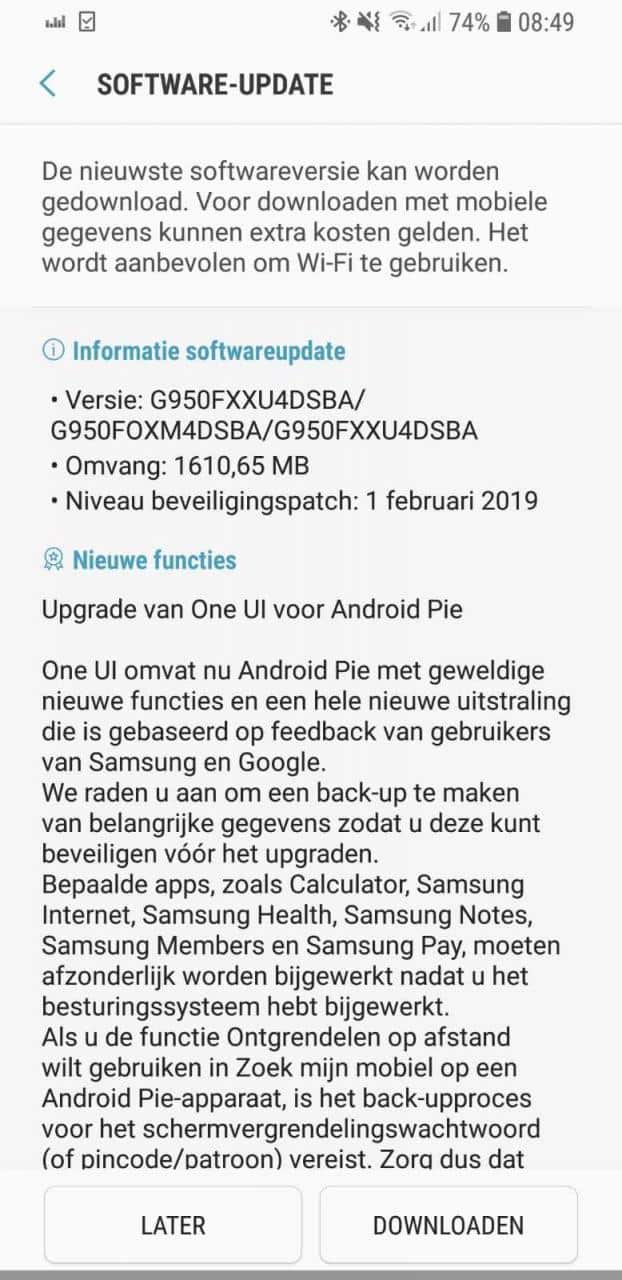 galaxy s8 pie netherlands