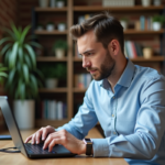 Homme en chemise décontractée réglant un routeur internet dans un intérieur moderne