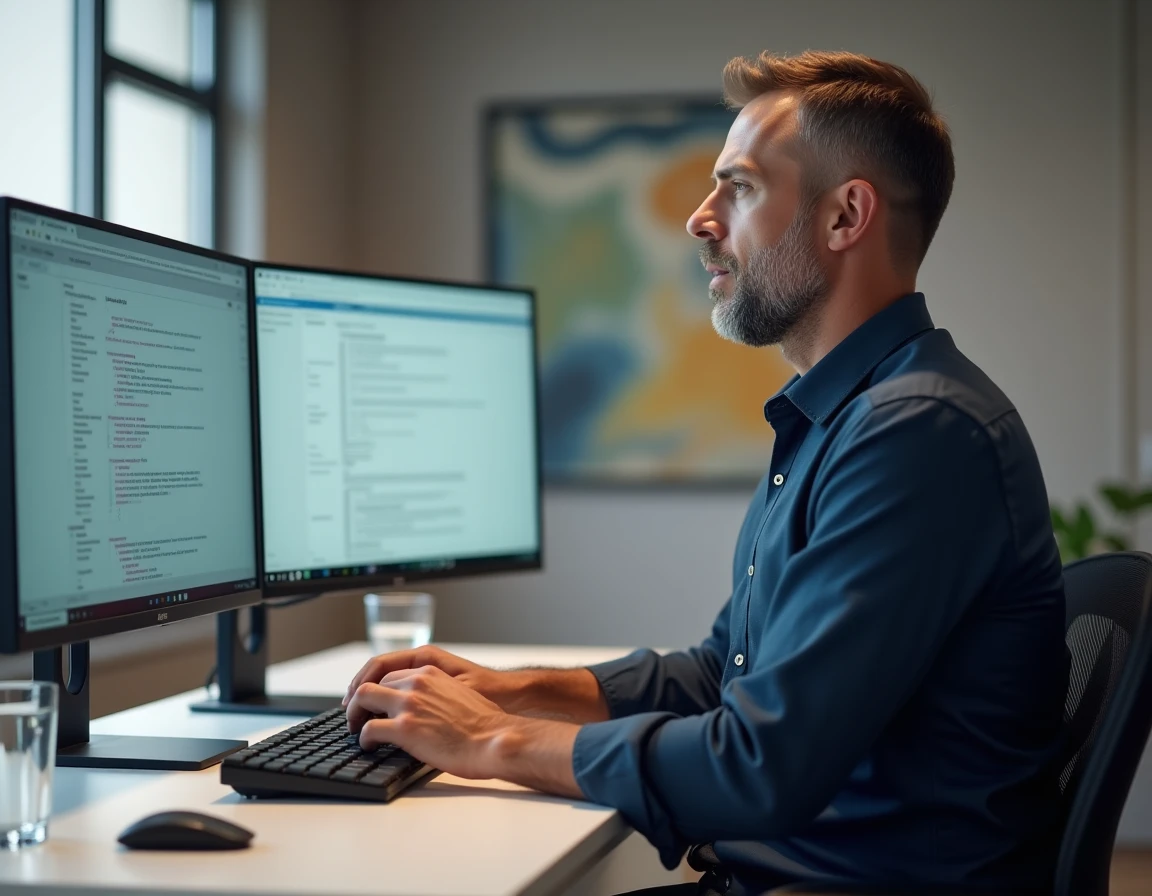 Homme important des marques-pages Firefox sur un ordinateur de bureau professionnel avec clé USB