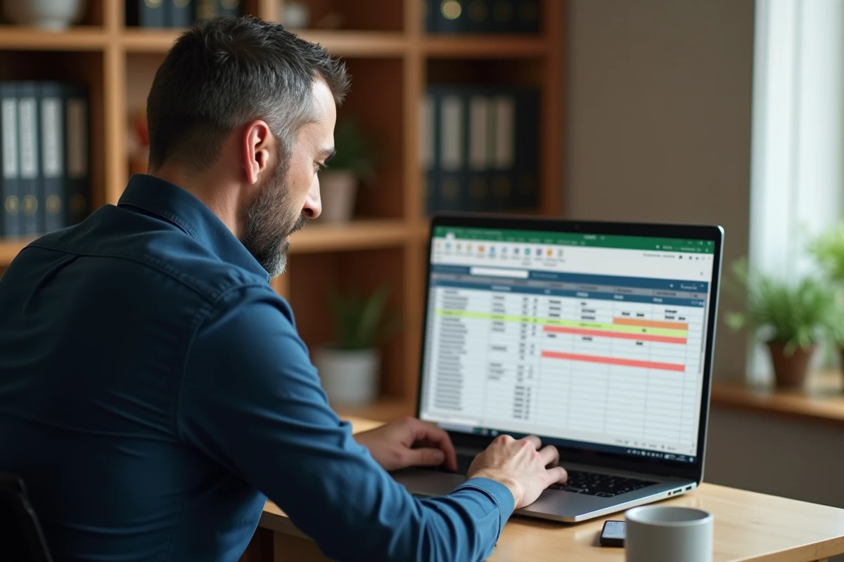 Homme en télétravail supprimant des doublons dans un fichier Excel sur son ordinateur portable