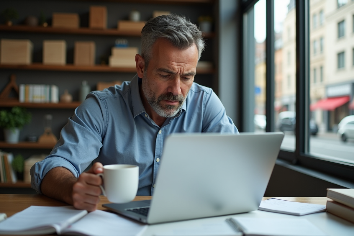 Homme d affaires examinant une facture dans un espace de travail