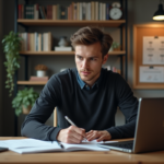 Jeune homme concentré travaillant sur son ordinateur dans un bureau moderne