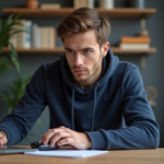 Jeune homme concentré travaillant sur son ordinateur dans un bureau moderne