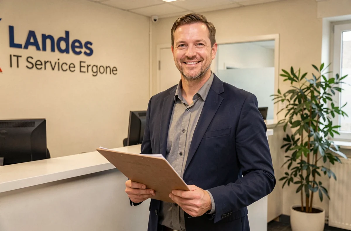 Consultant de Landes Informatique Services accueillant des clients dans une agence informatique des Landes