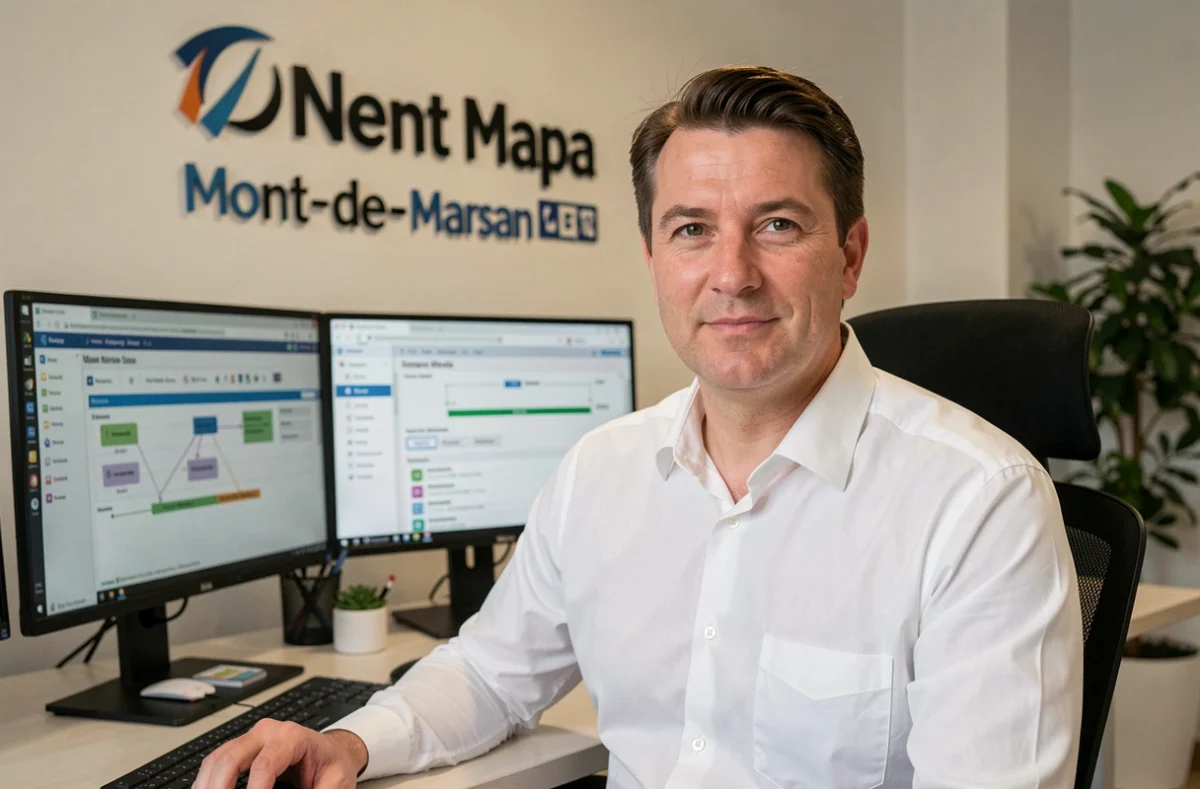 Professionnel de MDM Informatique devant ses écrans dans un bureau professionnel à Mont-de-Marsan