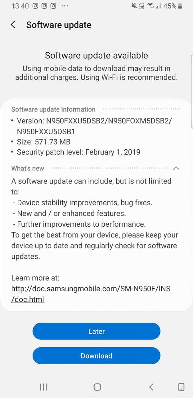 note 8 official pie update