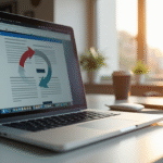 Ordinateur portable sur un bureau moderne avec une page web en redirection