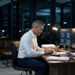 Homme IT professionnel concentré devant un écran de sécurité