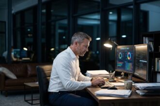 Homme IT professionnel concentré devant un écran de sécurité