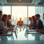 Professionnels en réunion dans un bureau moderne
