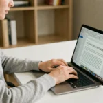 Femme tapant un raccourci clavier pour mettre du texte en majuscule sur un traitement de texte