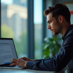 Personne vérifiant un email suspect sur un bureau moderne