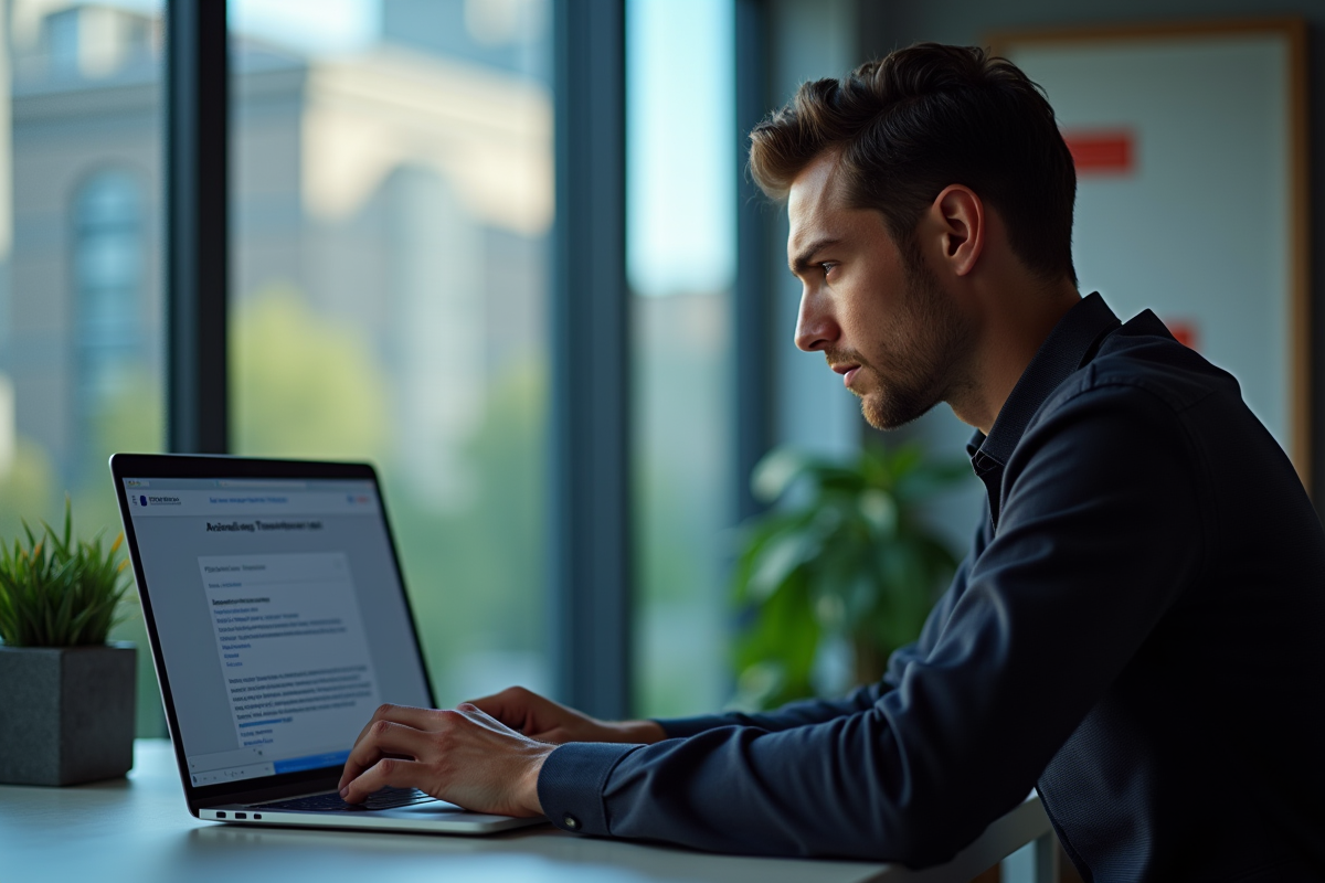 Personne vérifiant un email suspect sur un bureau moderne