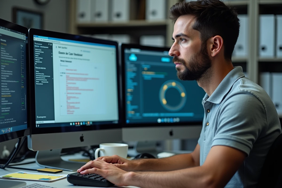 Technicien informatique analysant les erreurs d'authentification de l'ENT Paris Classe Numérique sur deux écrans