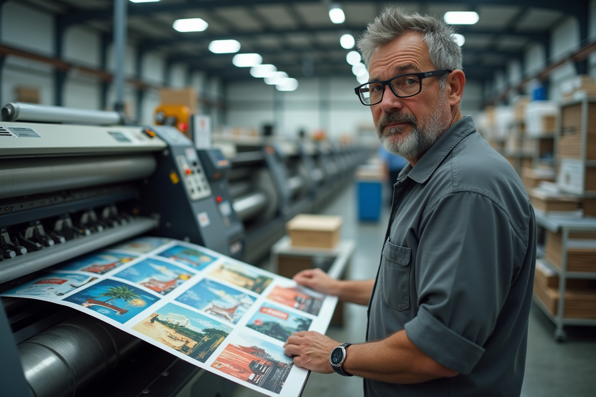 Technicien supervisant une presse offset en usine d